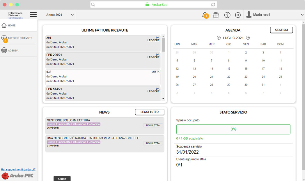 Fatturazione Elettronica solo Ricezione: dashboard